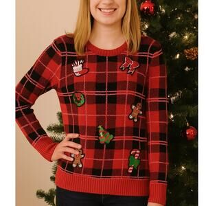 Holiday Time Christmas Stocking Gingerbread Sweater S